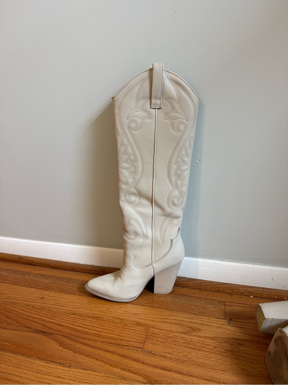 Steve Madden Cream Knee-High Western Heeled Boot
